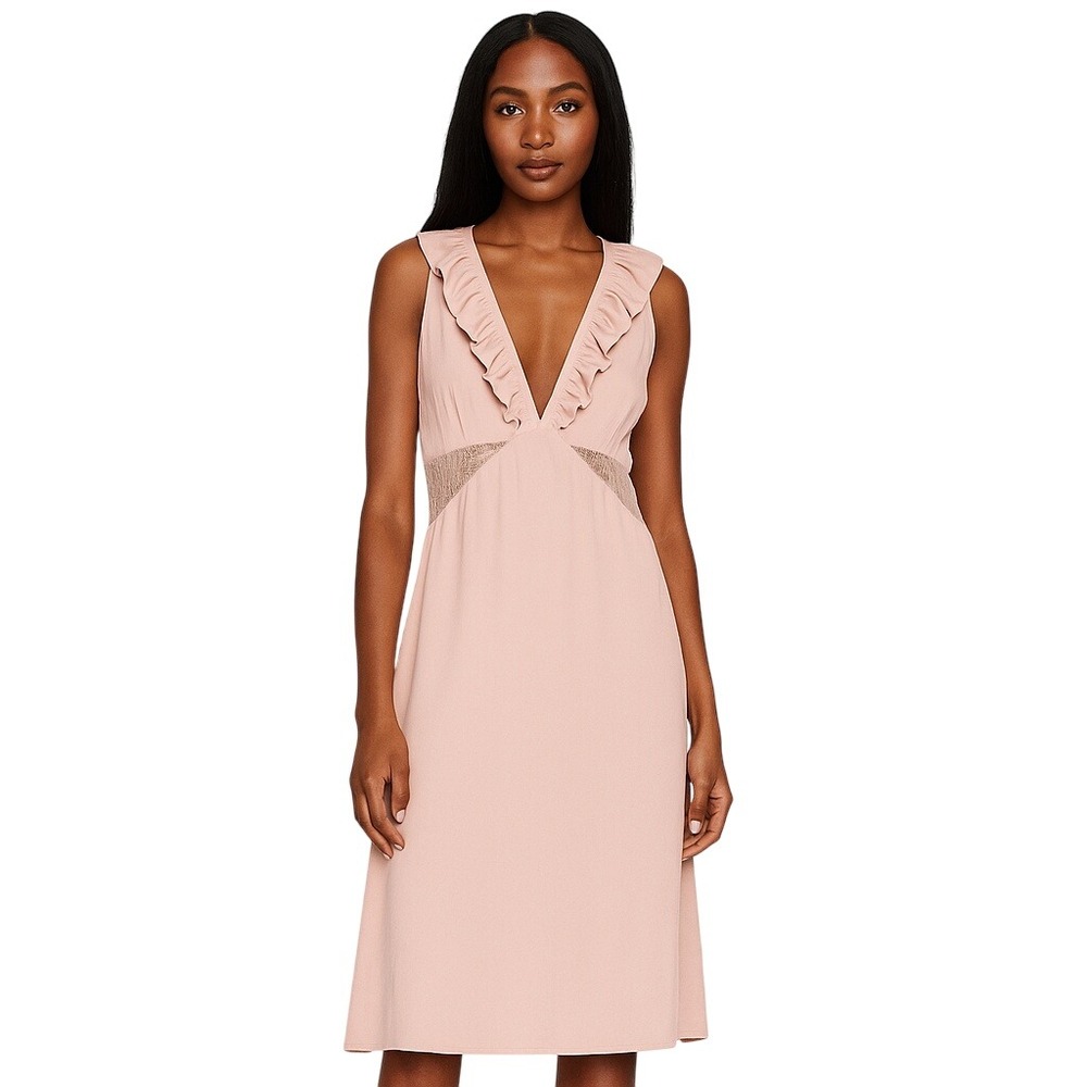 ANTHROPOLOGIE Ave Les Filles pink satin lace midi slip dress NEW M‎ balletcore